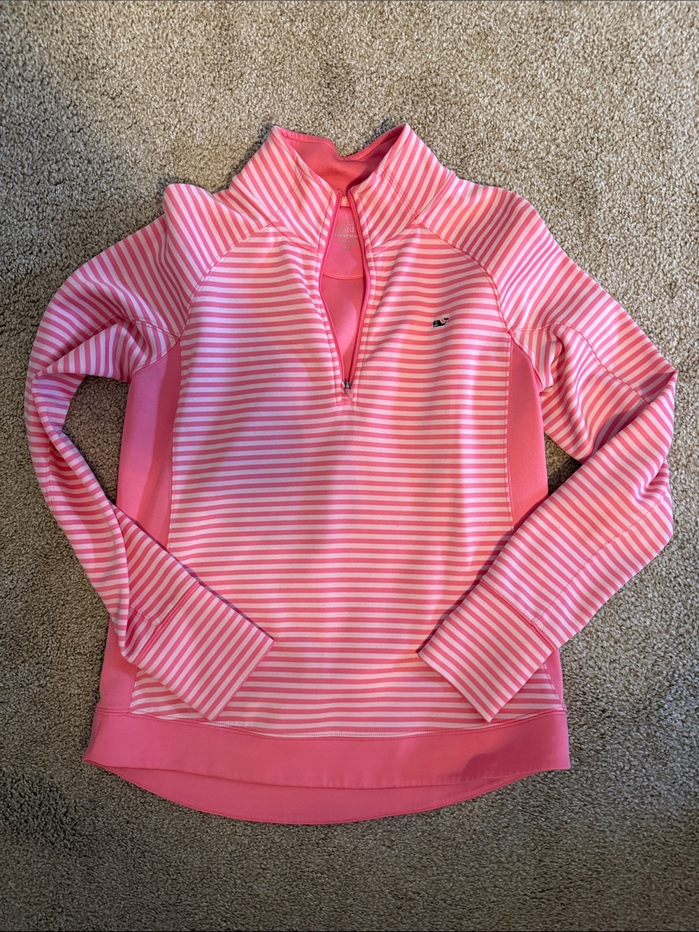 Vineyard Vines Pink and White Striped Quarter-Zip Turtleneck